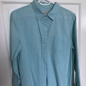J. Crew button up shirt. Green polka dots.